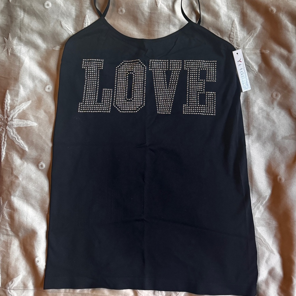 Black Tank Top with Rhinestone LOVE Design